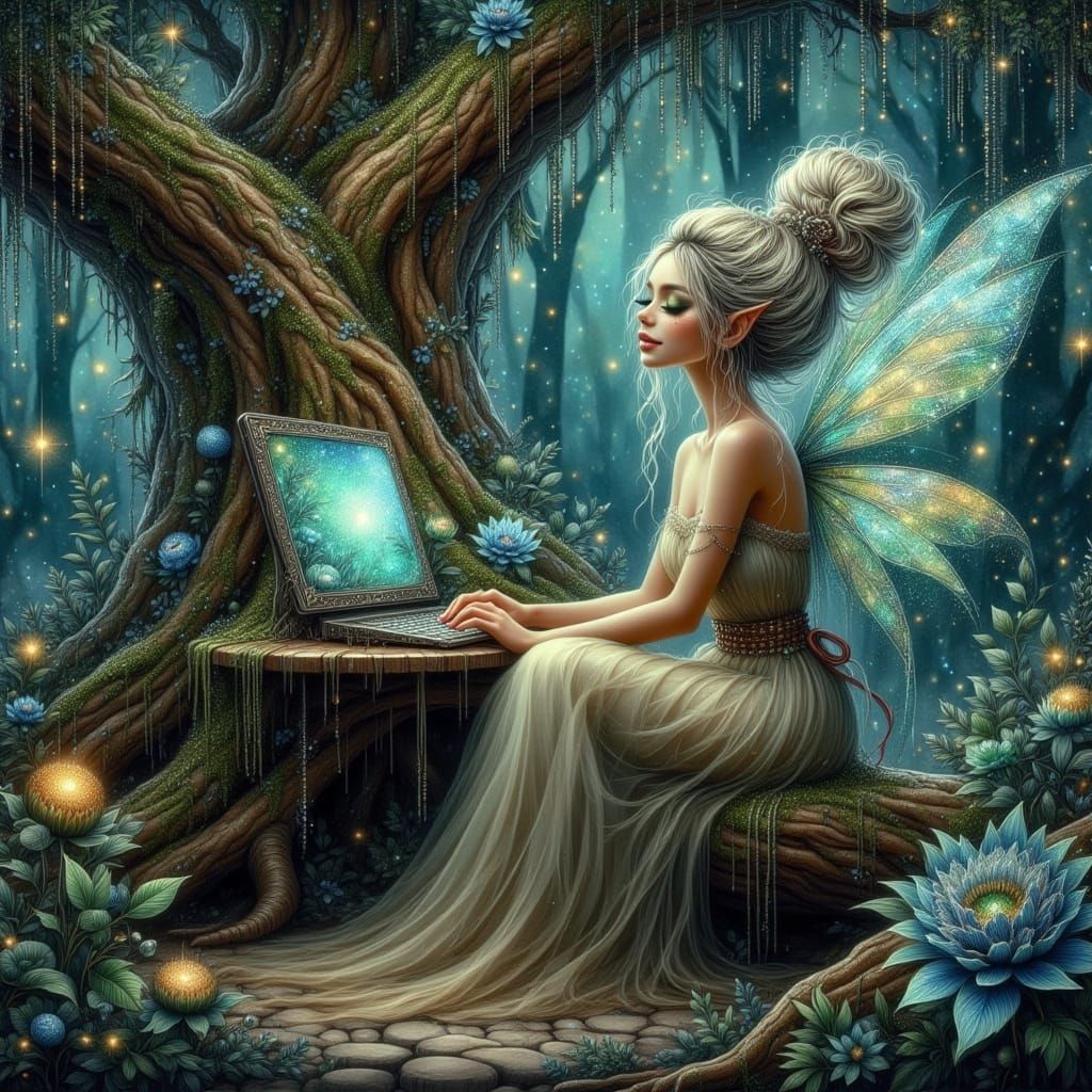 Enchanted Elves in Futuristic Forest Dreamscape