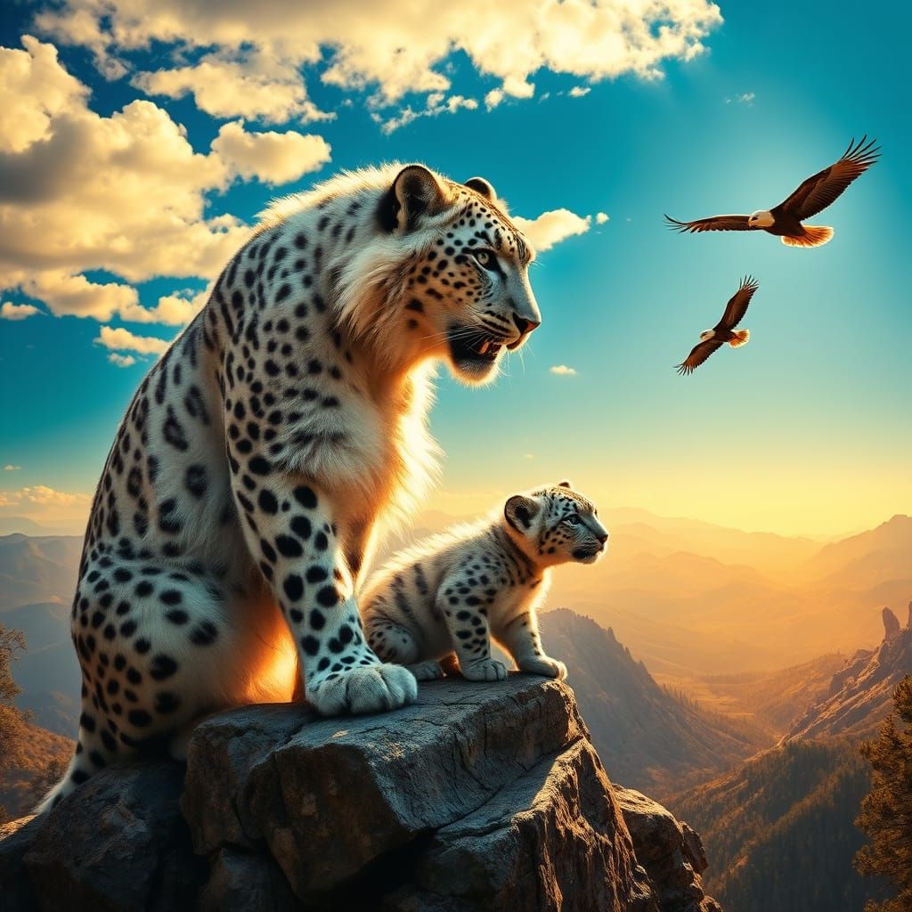 Regal Snow Leopard in Majestic Baroque Style