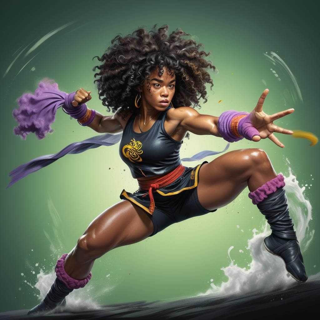 Woman Kung Fu Fighting in Splash Art Style