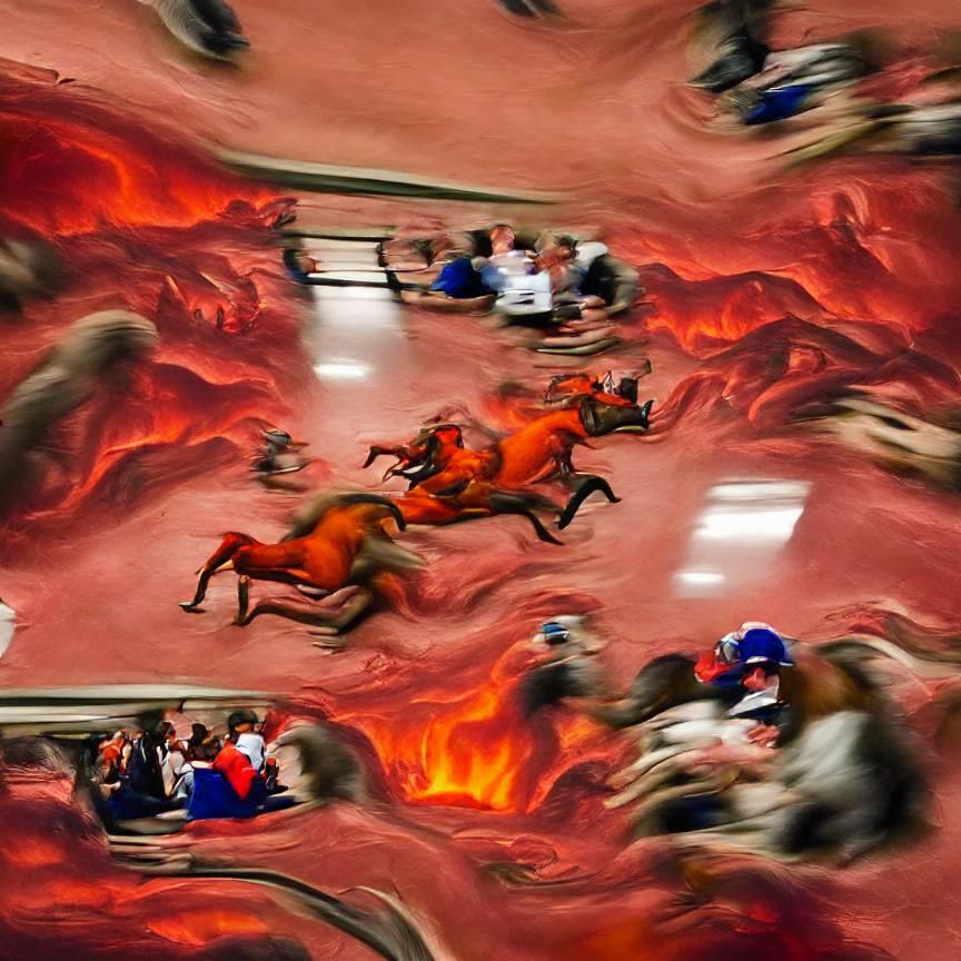 Horse Race in Hellish Digital Painting