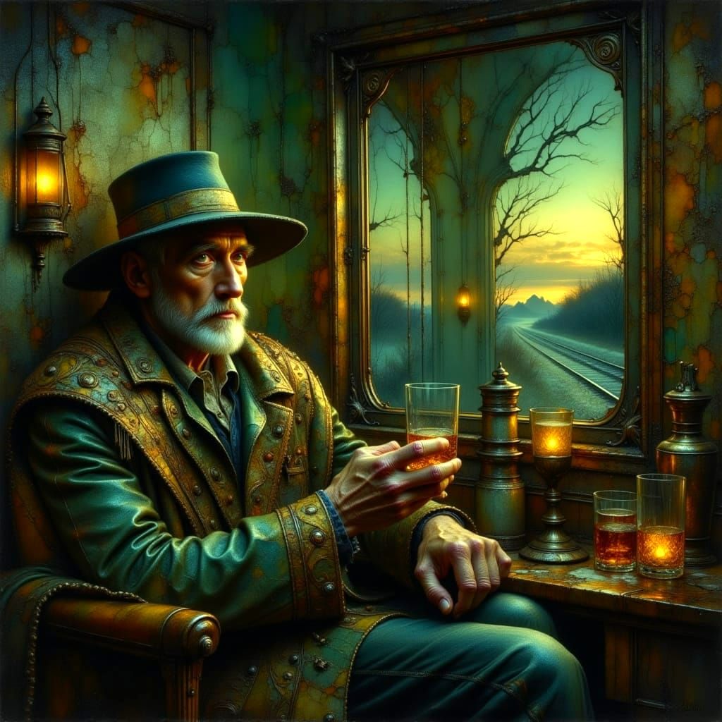 A Gambler's Wisdom Under Starry Skies in Impasto Oil