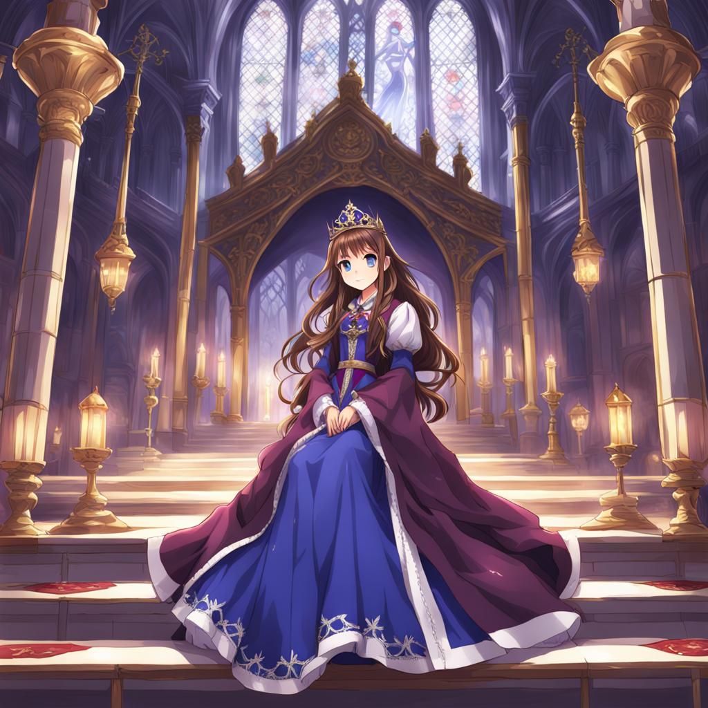 Anime-Style Portrait: Teenager in Castle Throne Room