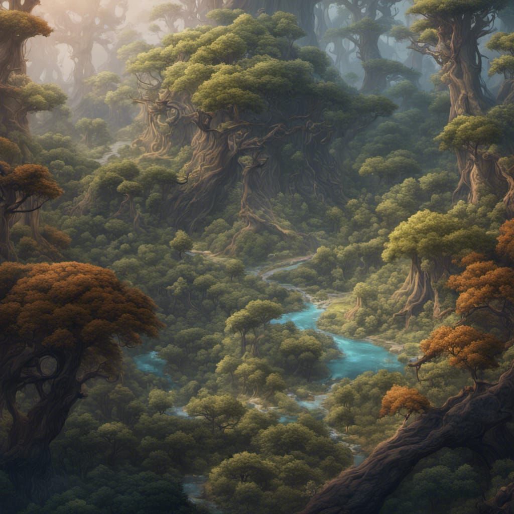 Detailed Fantasy Forest Map in Matte Painting Style