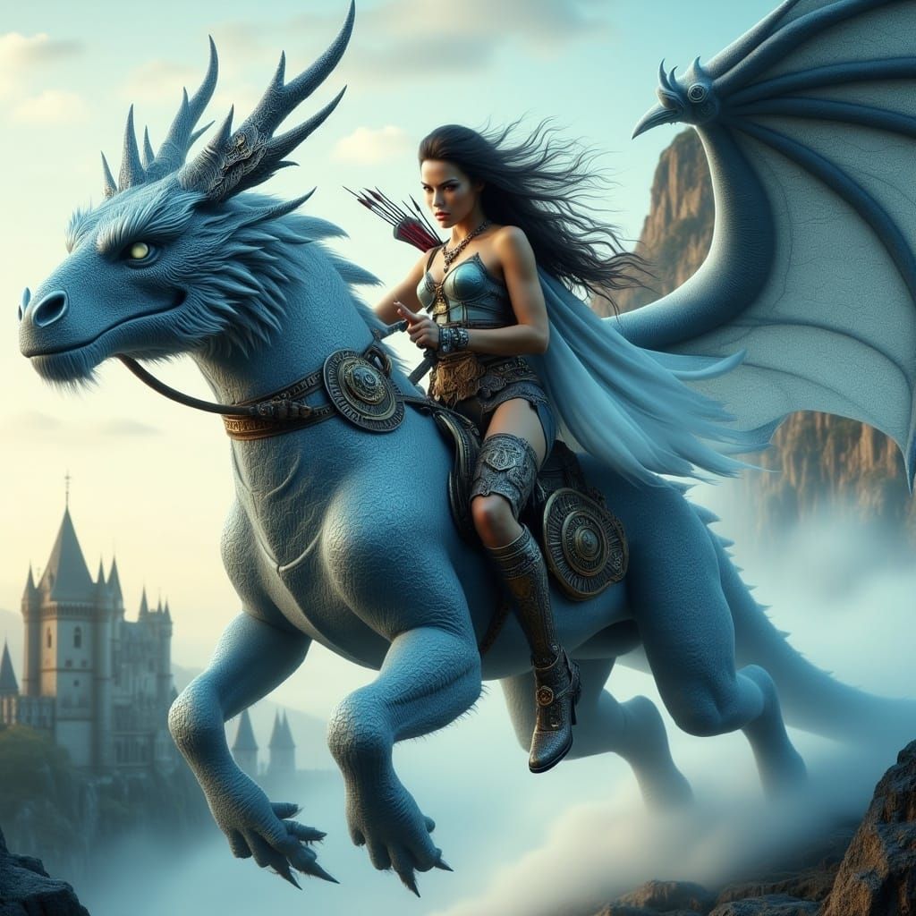 Amazonian Warrior Woman on Ice Dragon