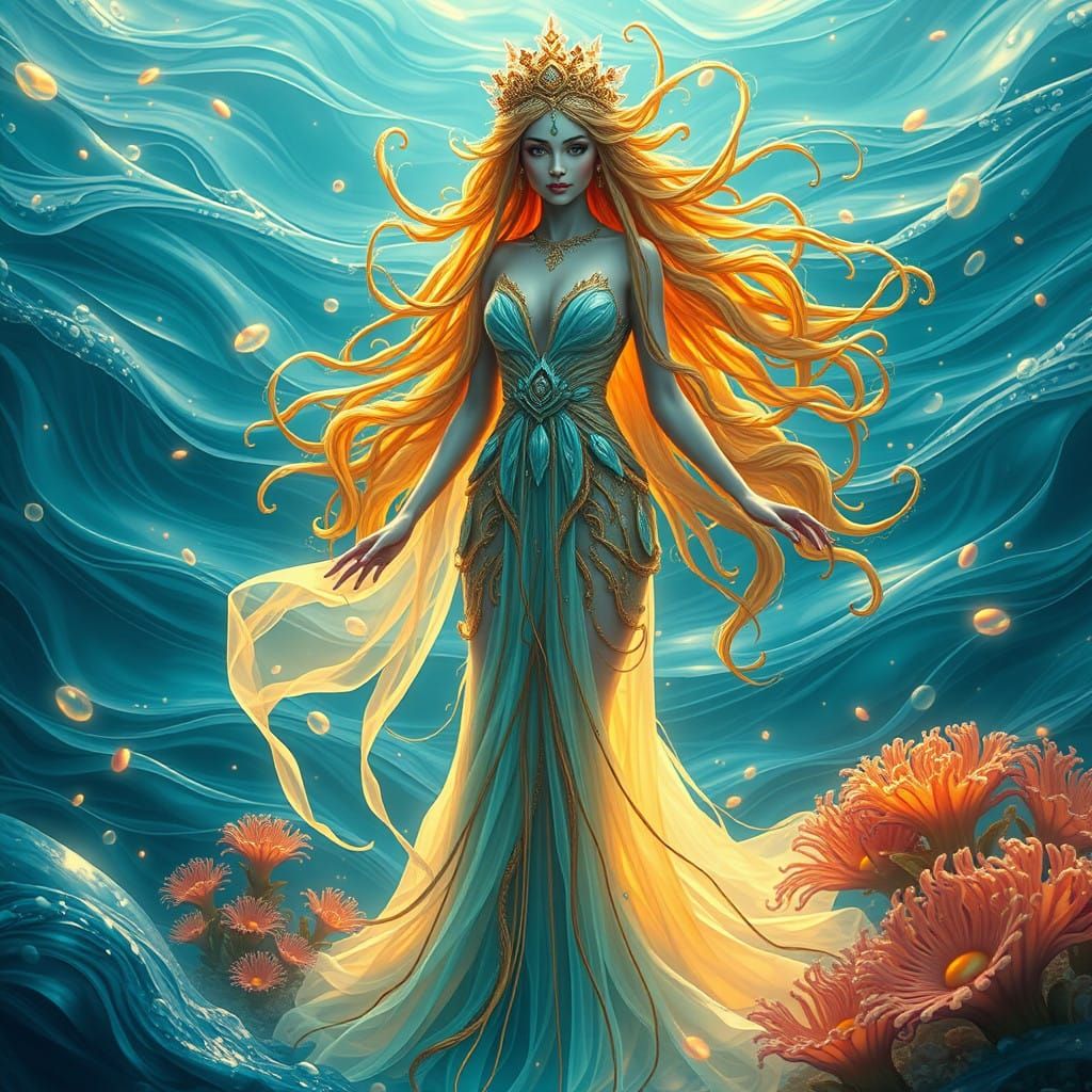 Water Goddess Amidst Ethereal Aquatic Realm