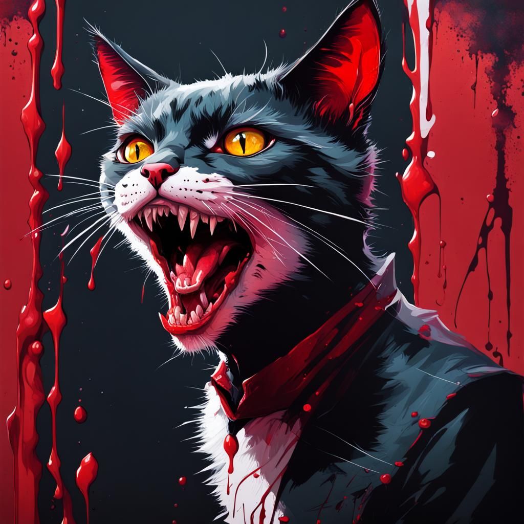 Vampire Cat in Graffiti Street Art Style