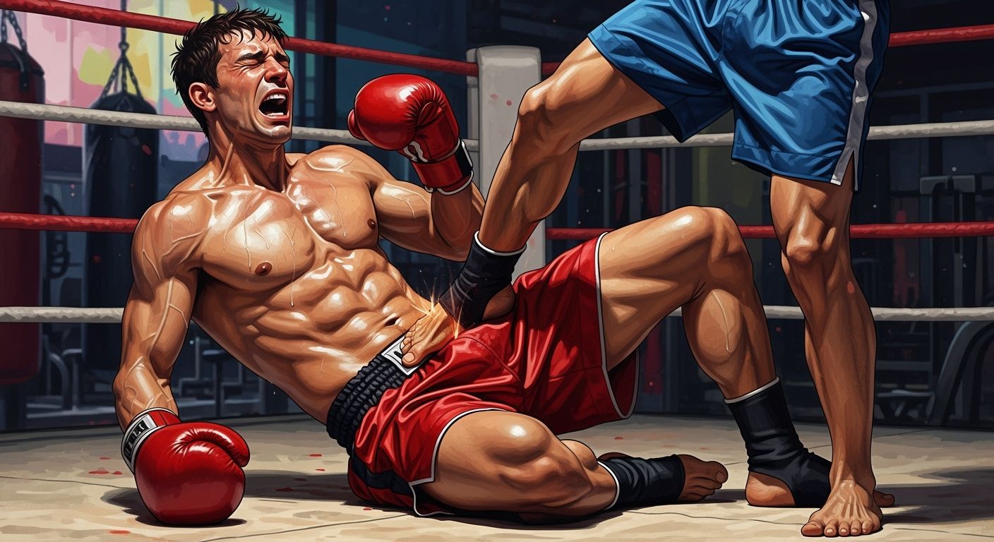 Boxer Groin Pain in Gym Ring, Splash Art