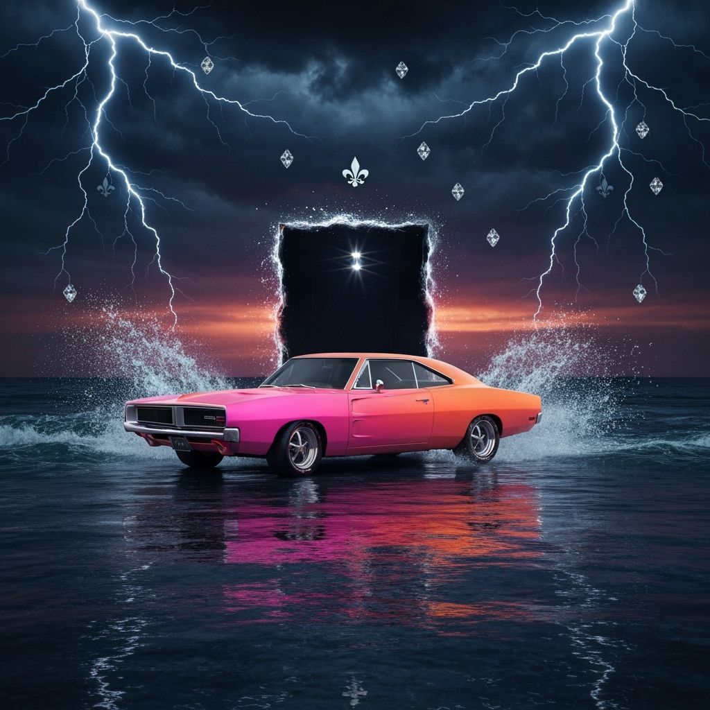 1969 Dodge Charger in Stormy Ocean Sunset