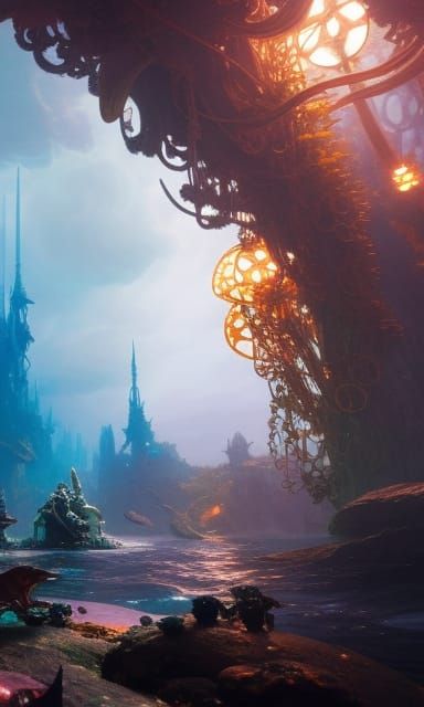 Cat Mermaids in Underwater Castle Concept Art