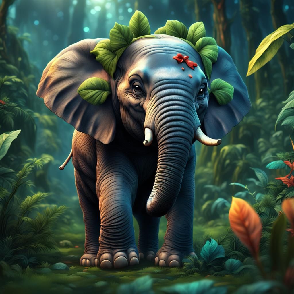 Elephant Calf in Jungle, Fantasy Concept Art