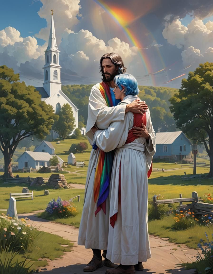 Jesus Comforting Teenager in Countryside: Matte Painting