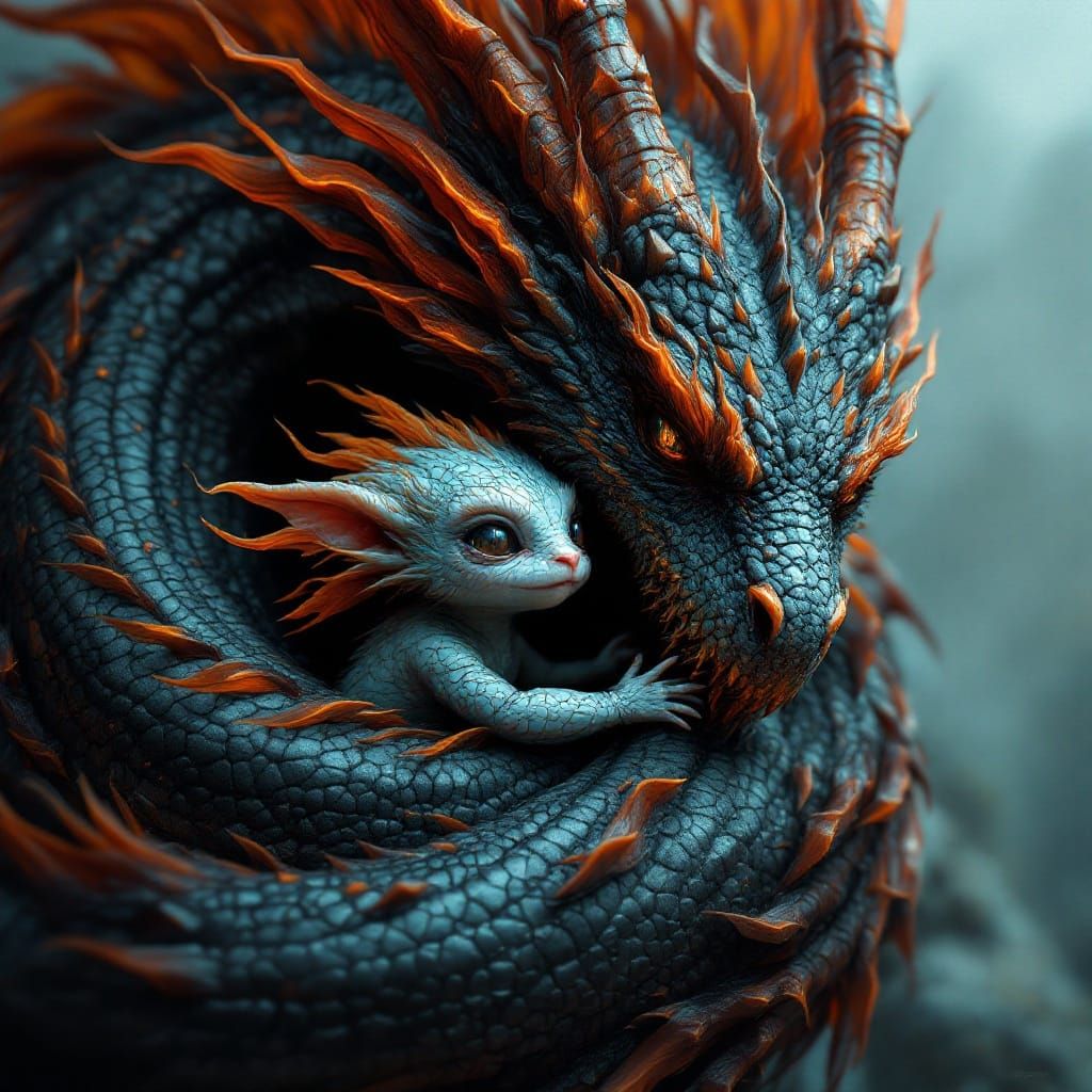 Dragon Child Portrait in Impressionistic Style