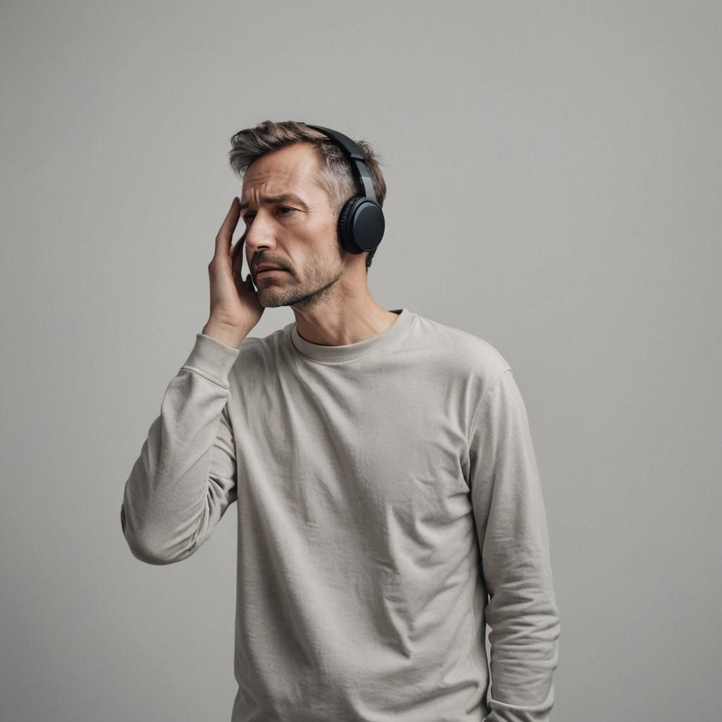 Minimalist Man Overwhelmed by Noise