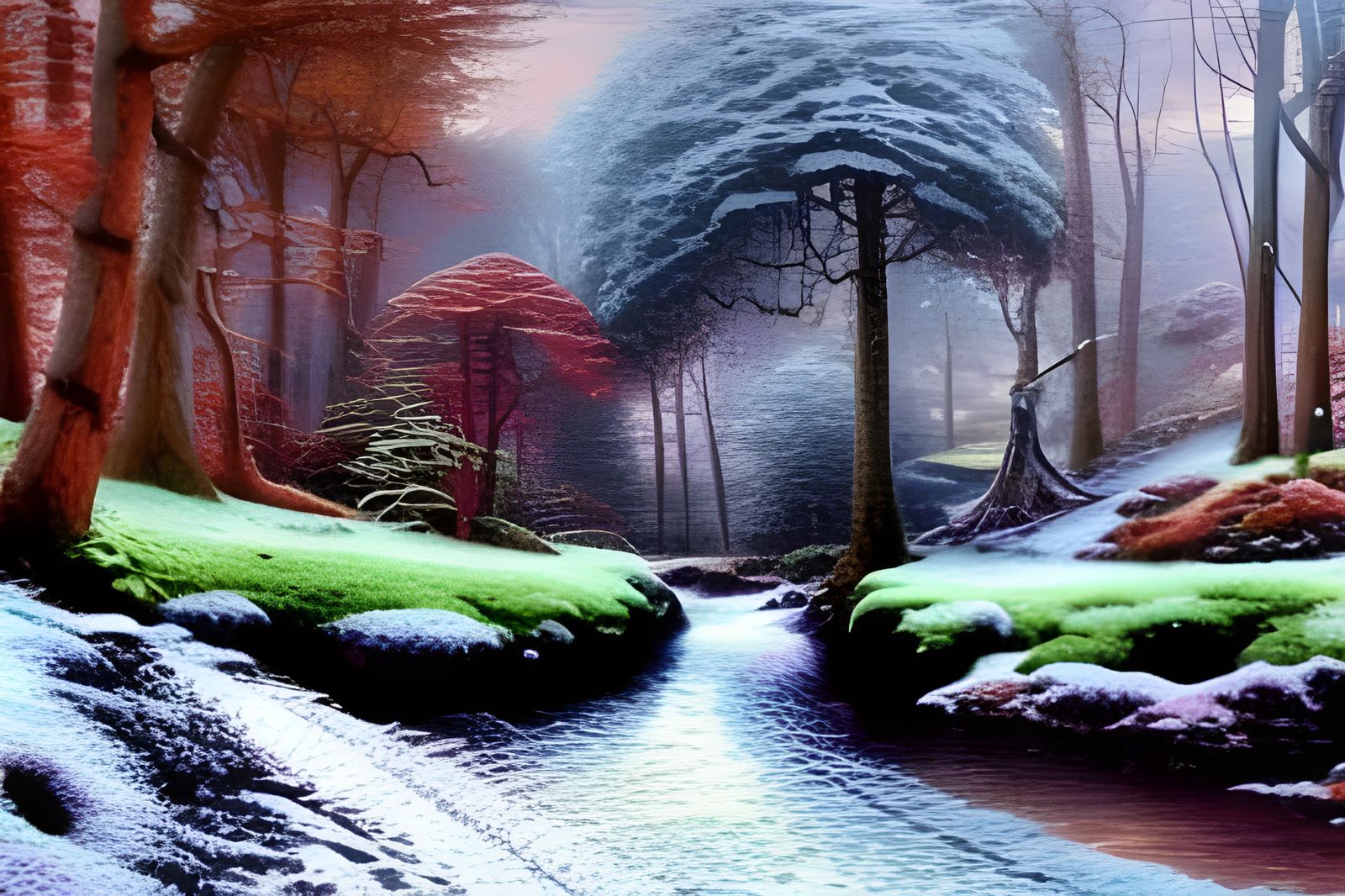 Melting Snow Landscape Inspired by Kinkade and Burton