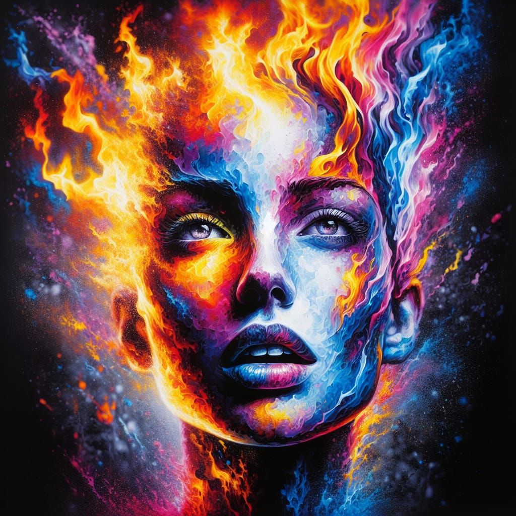 Ethereal Fire Portraits in Street Art Style