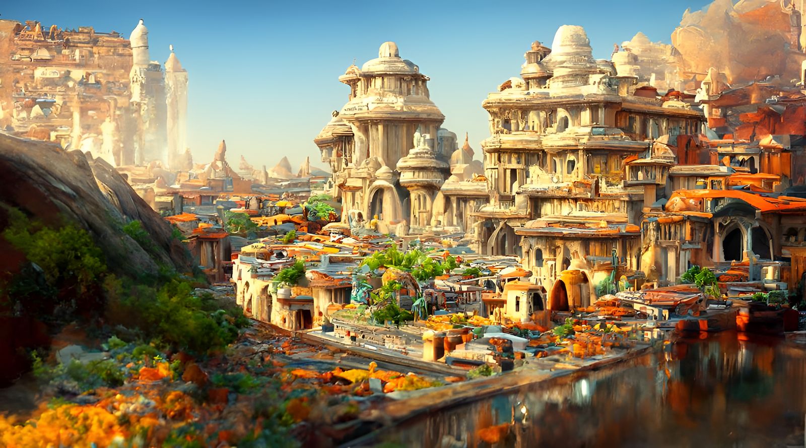 Epic Ancient Indian Cityscape, Matte Painting Style