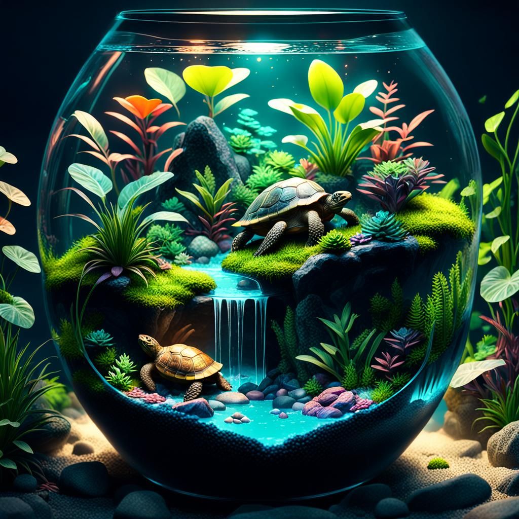 Terrarium with a fluorescent light on top of the terrarium. ...