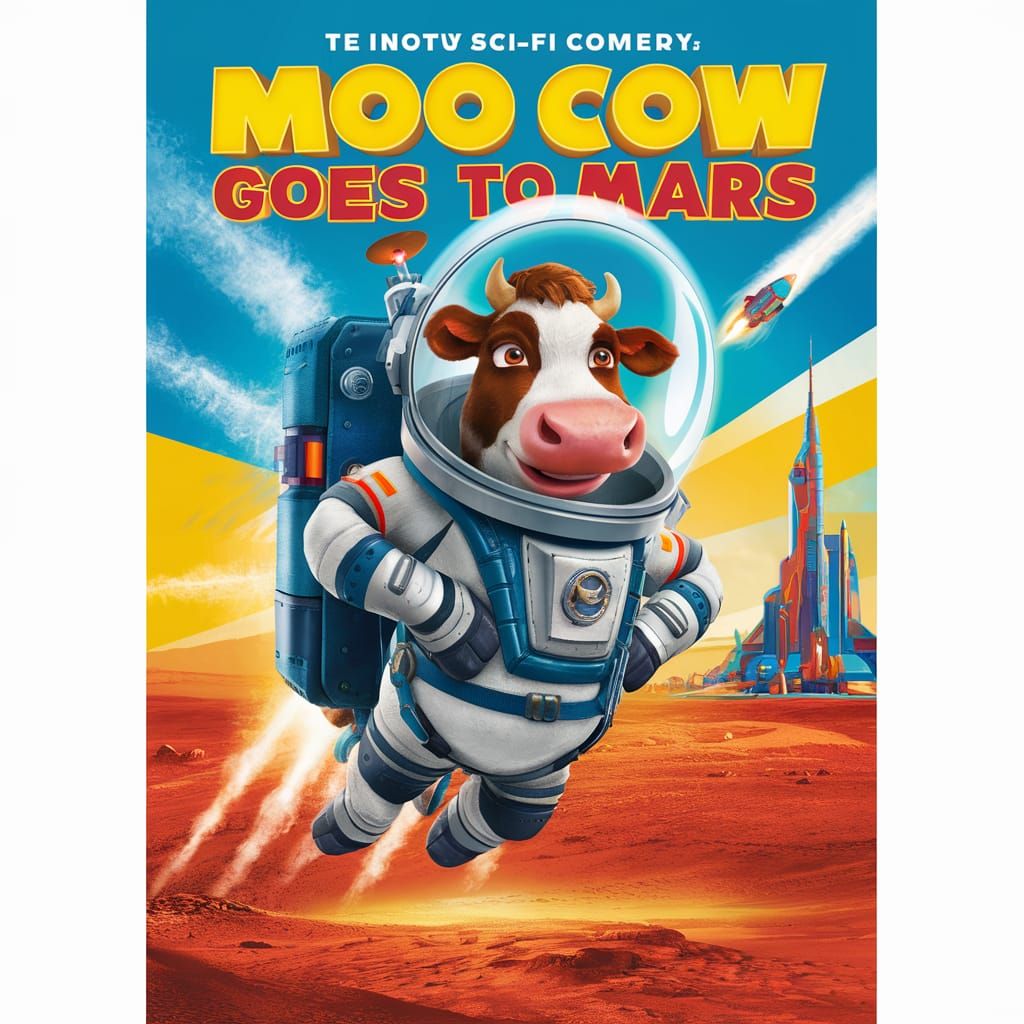 Astronaut Cow on Mars: Sci-Fi Comedy Movie Poster