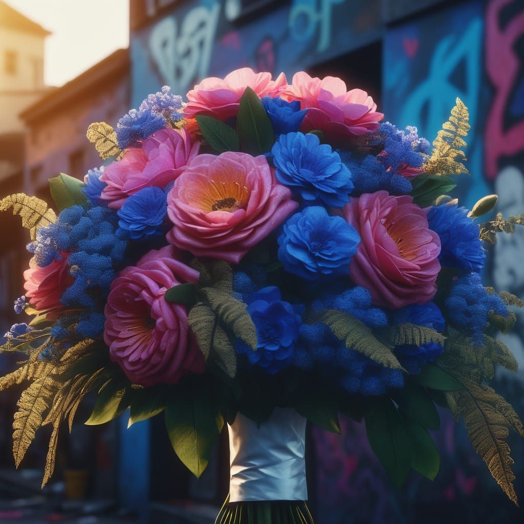Vibrant Fantasy Wedding Bouquet in Cinematic Style