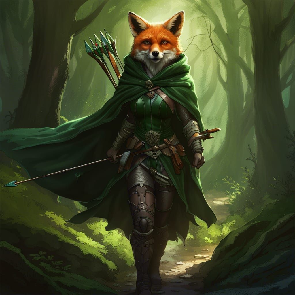 Fox Ranger Patrolling Forest: Dark Fantasy Concept Art