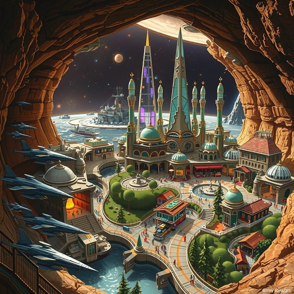 Cosmic Oasis: Futuristic Space Haven Within a Hollowed Plane...