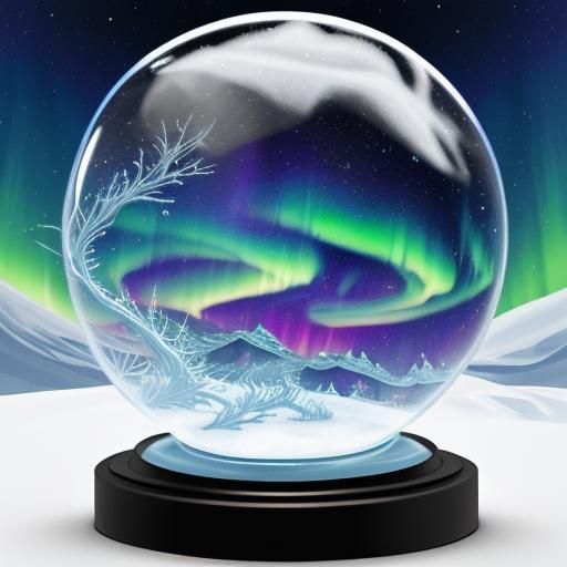 Snow Globe with Northern Lights, Abstract Fractal Art