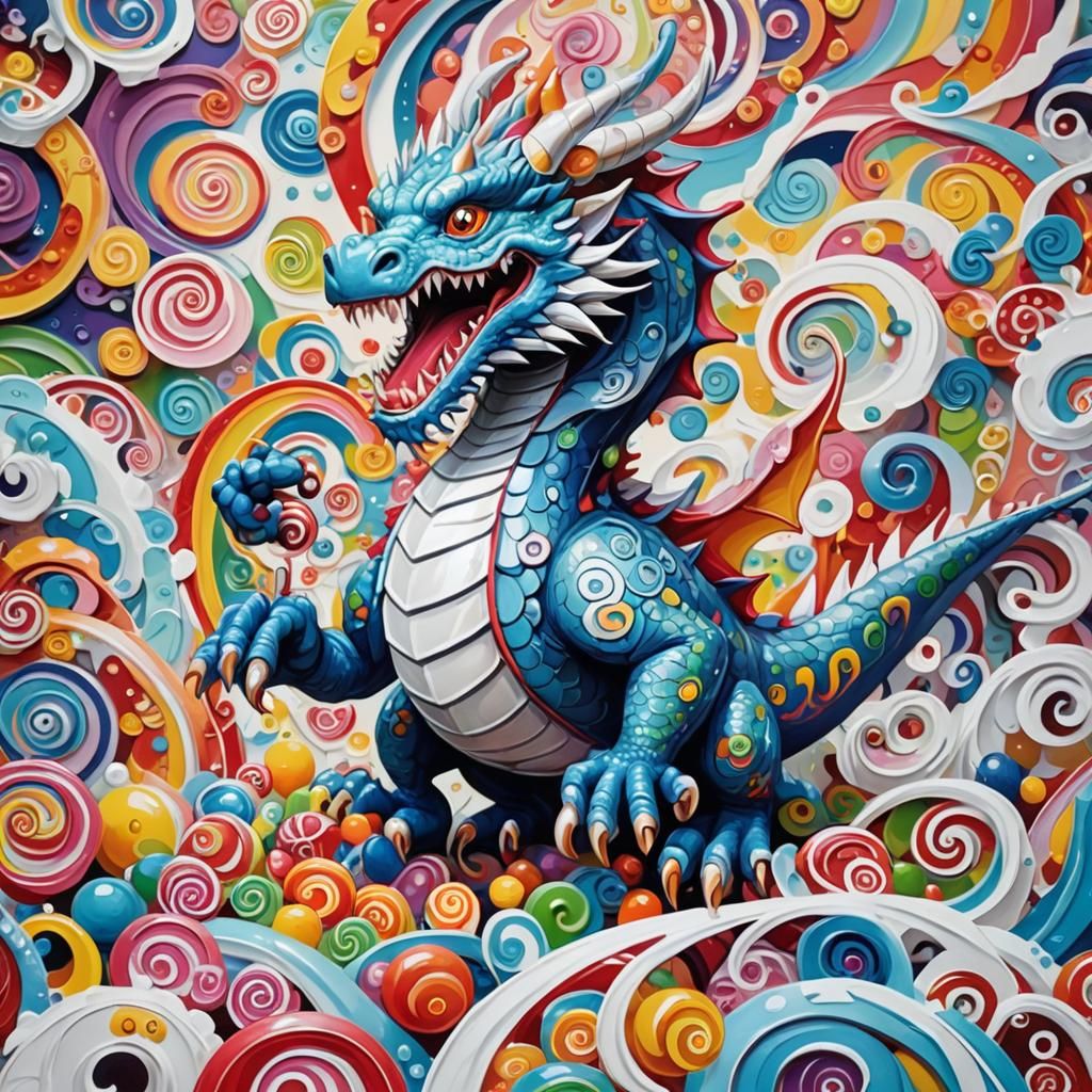 Shining White Cartoon Dragon in Gouache Wonderland