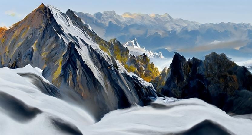 Majestic Mountain Peaks in Digital Impressionism