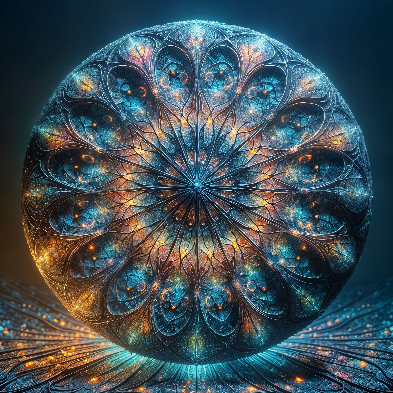 Bioluminescent Lithophyte Fossil Mandala in 3D