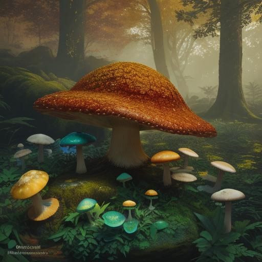 Mushrooms Adorn Liberty's Crown: Fantasy Concept Art