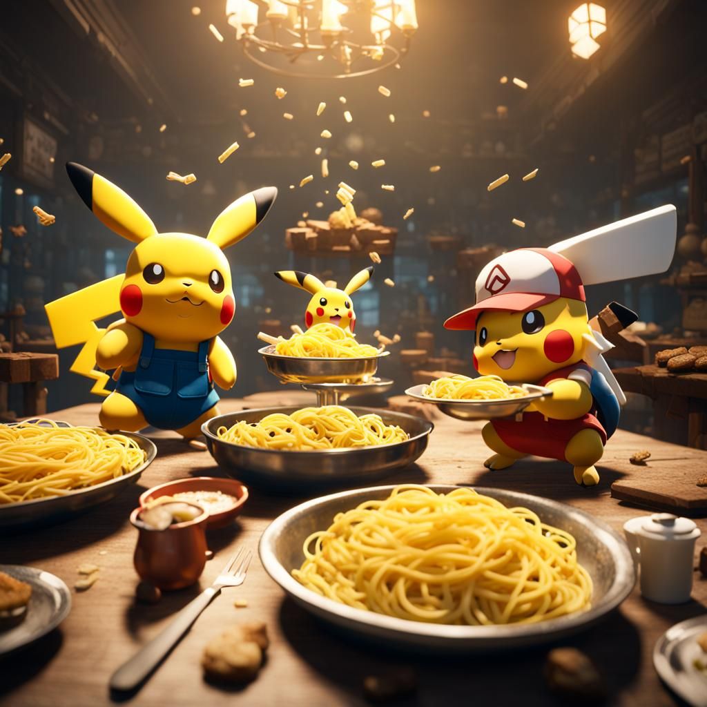 Pikachu and Friends at Pasta Buffet: 3D Game Cinematic