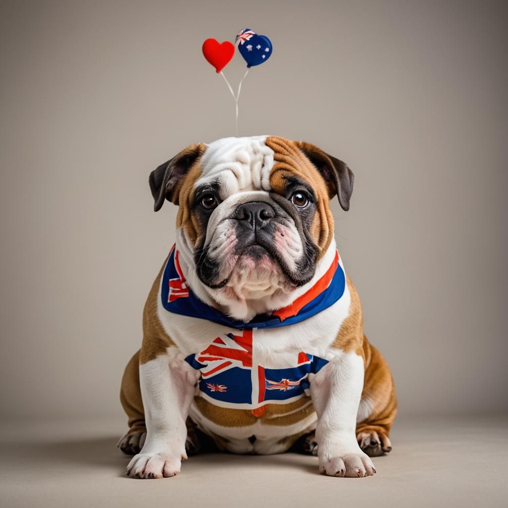 Proud British Bulldog in Australia Shirt Portrait