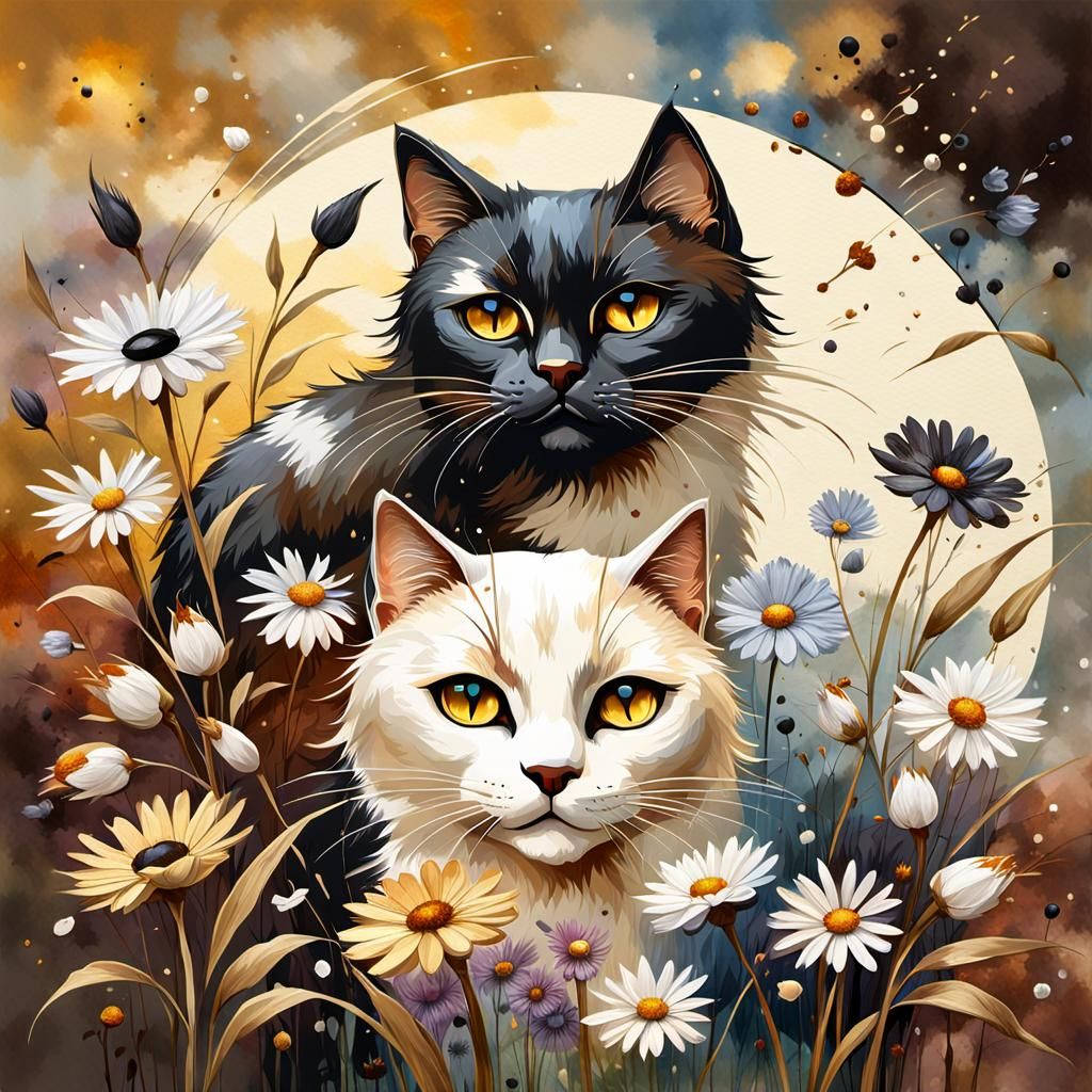 Yin-Yang Cats in 3D Photorealistic Style