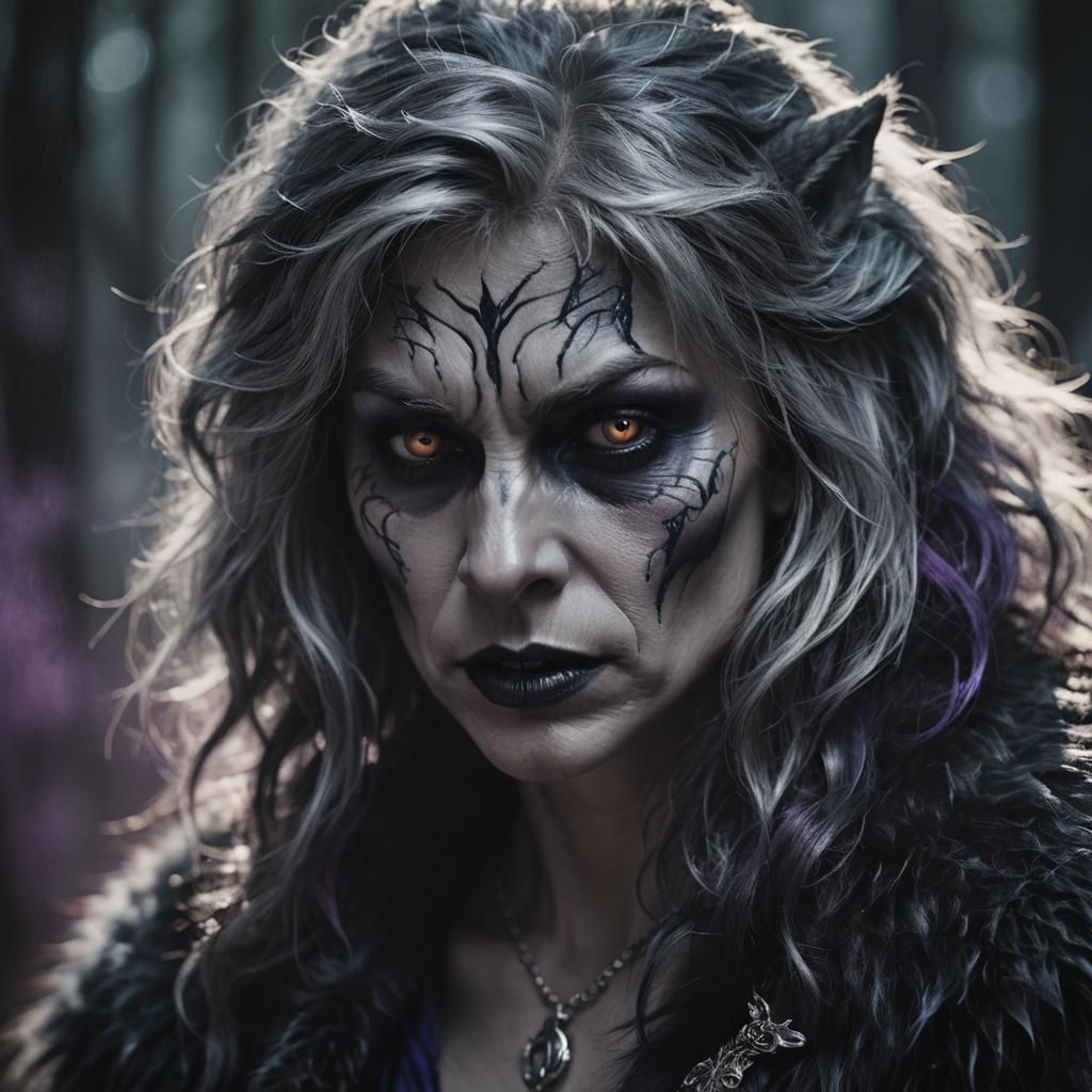 Dramatic Werewolf Woman Portrait in Dark Fantasy Style