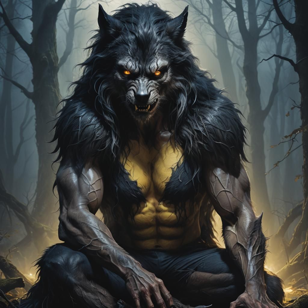 Werewolf Transformation in Misty Forest, Hyper-Realistic Dig...