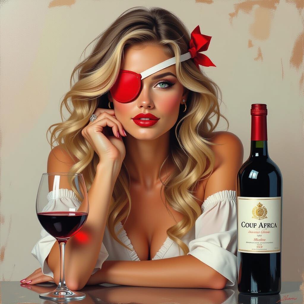 Woman with Eyepatch Posing with South African Wine