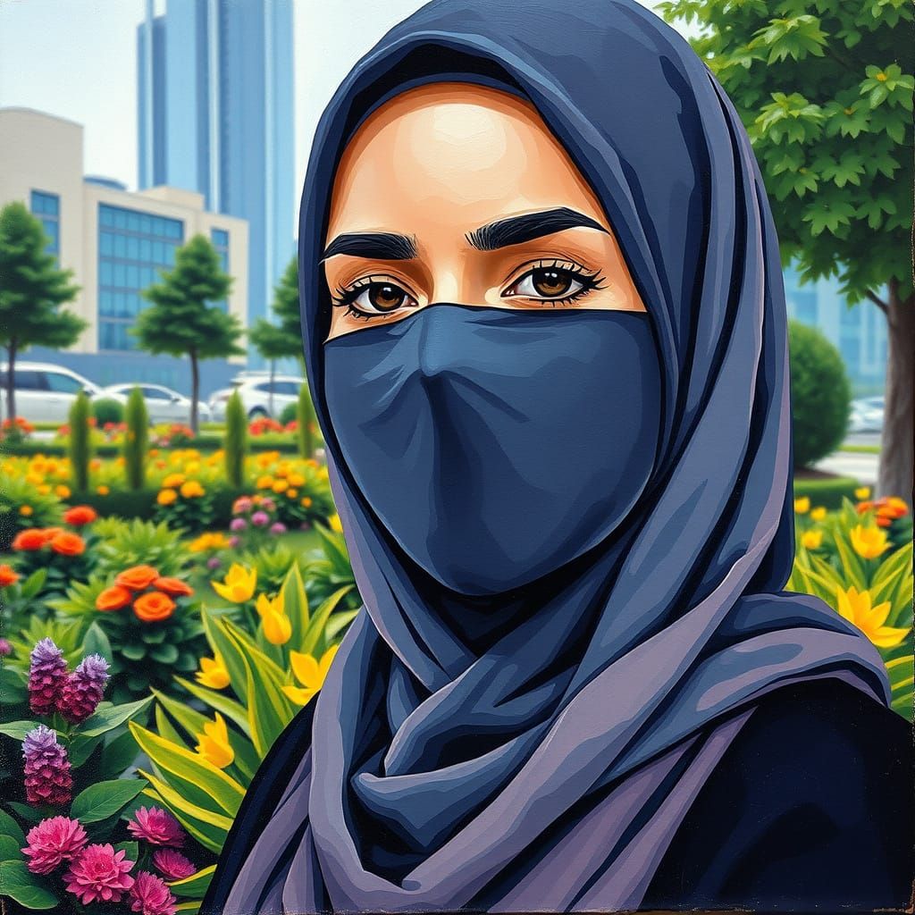 Minimalist Painting of a Niqabi Woman in Modest Attire