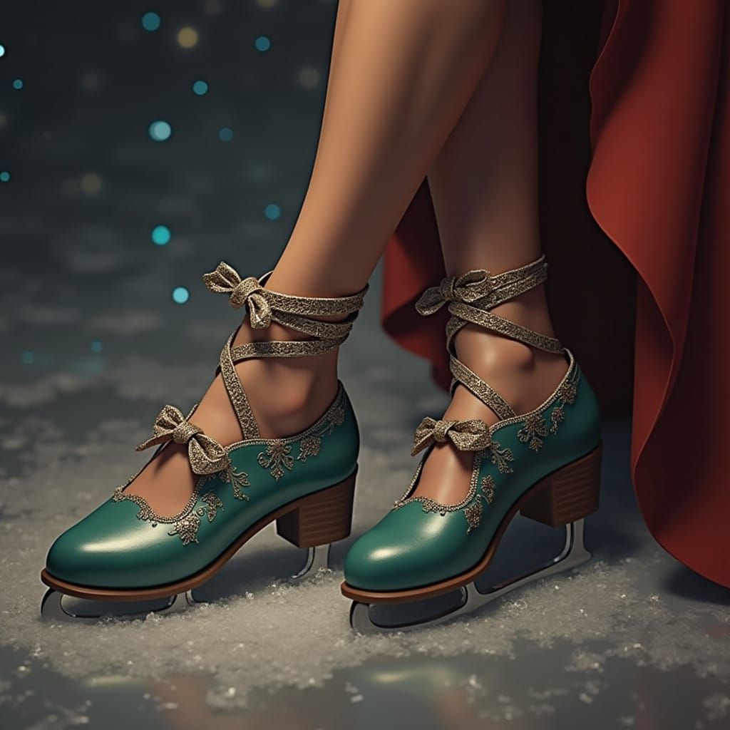 Fantastical Ice Skates Suspended in Ethereal Light