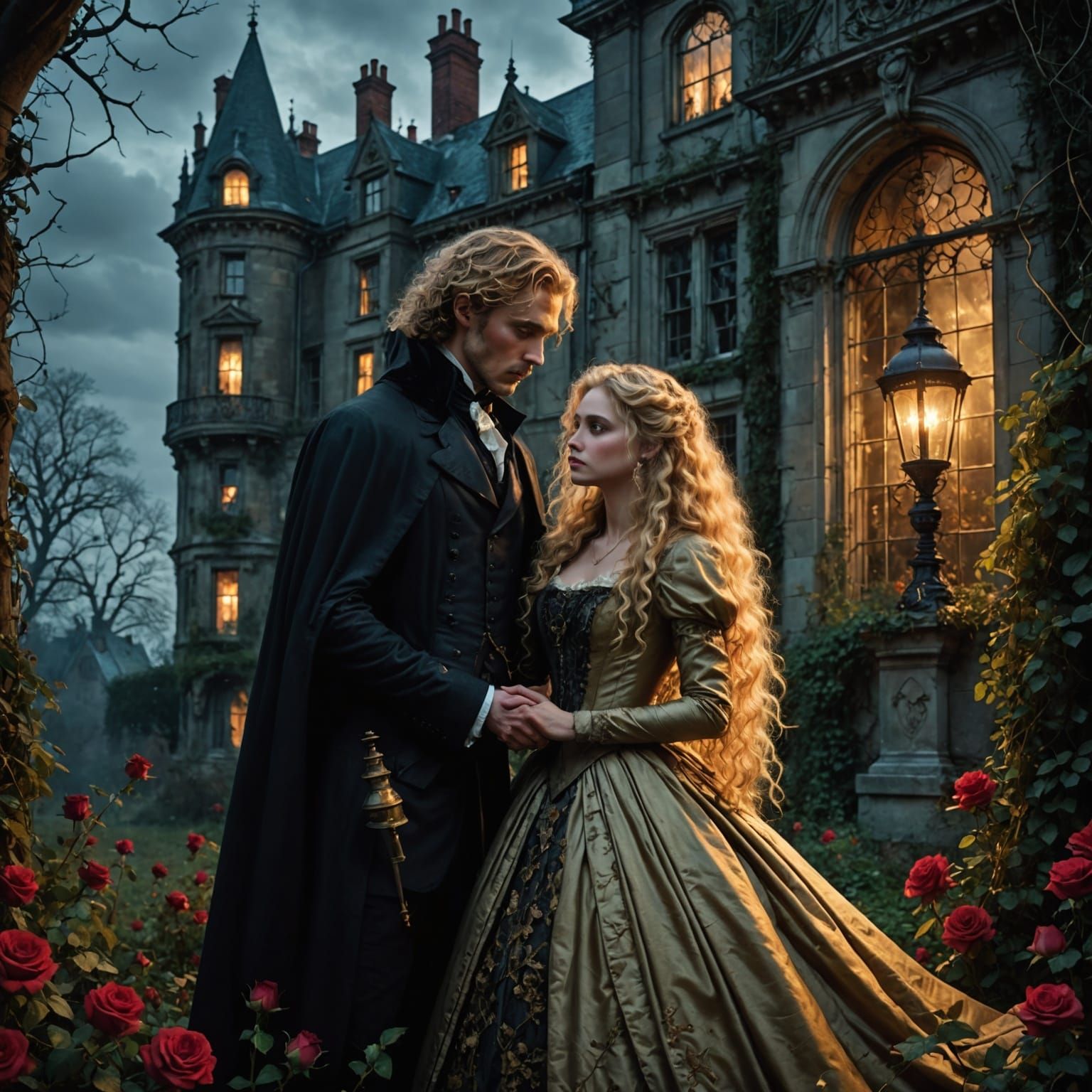 Gothic Mansion at Twilight: Dark Romance Digital Painting