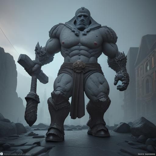 Stone Golem Hero with Giant Hammer in 3D