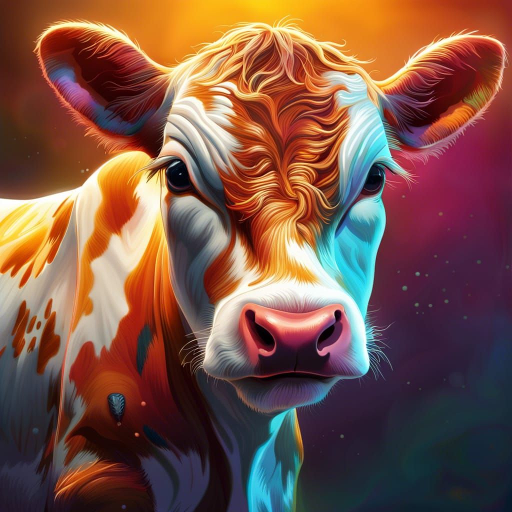 Hyperrealistic Baby Cow with Colorful Background