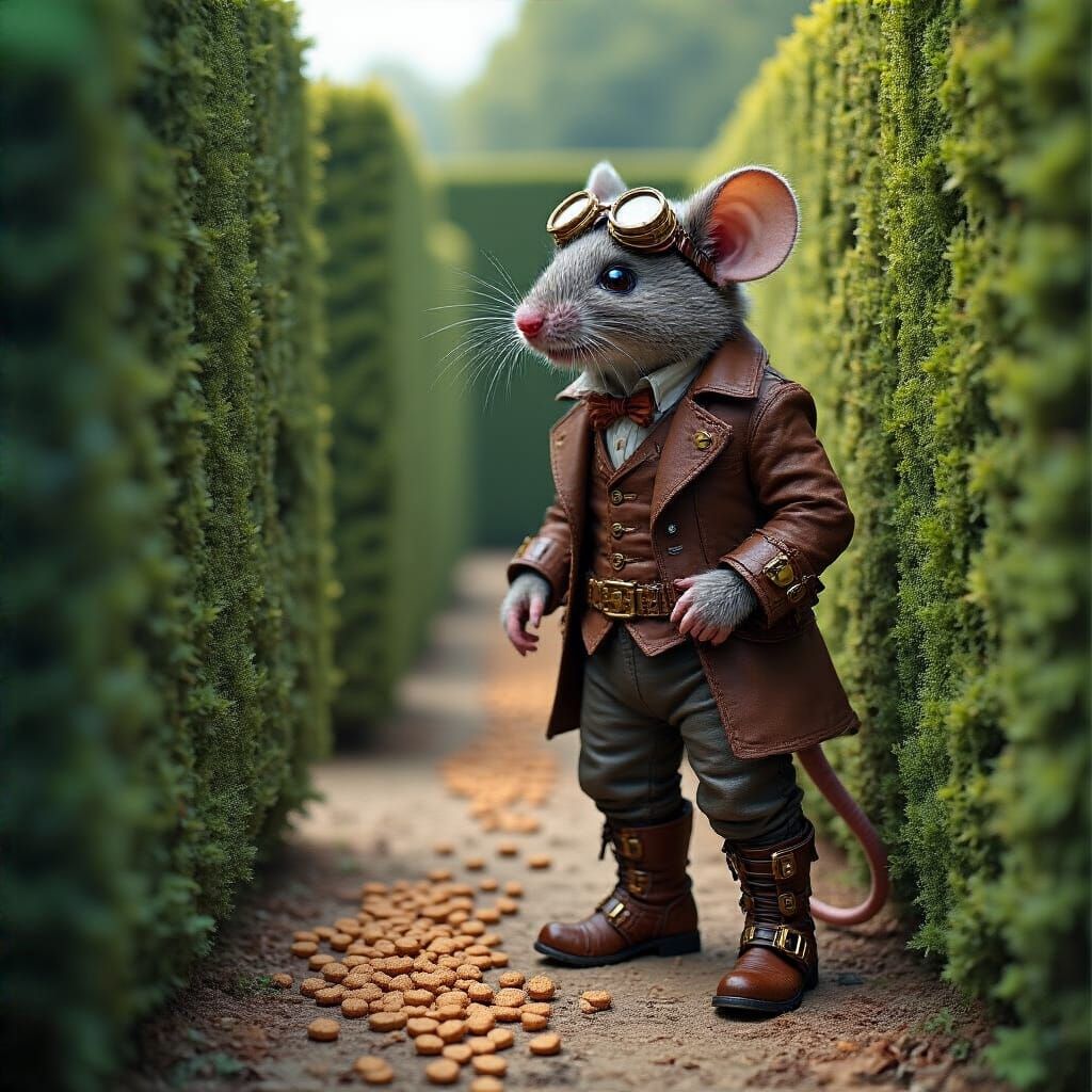Steampunk Mouse Lost in English Hedge Maze