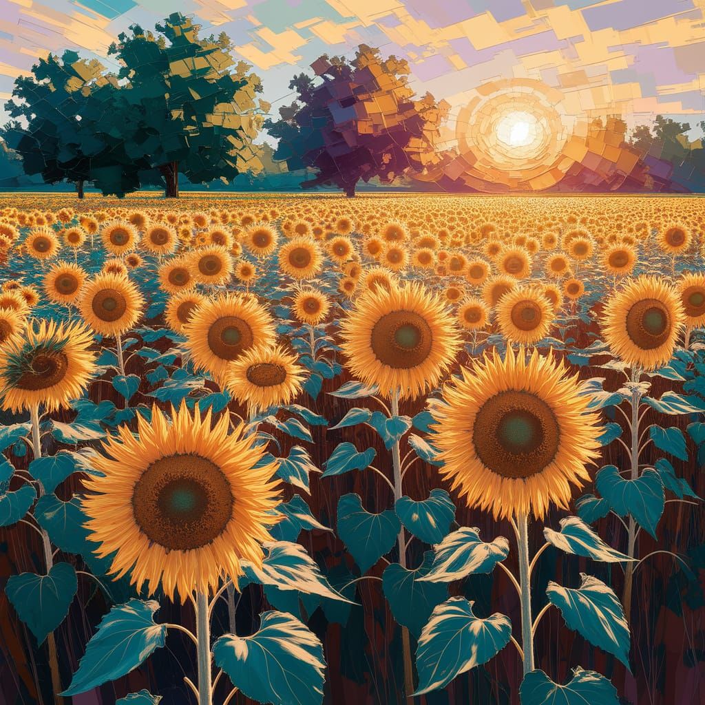 Vibrant Sunflowers in Warm Impressionist Light