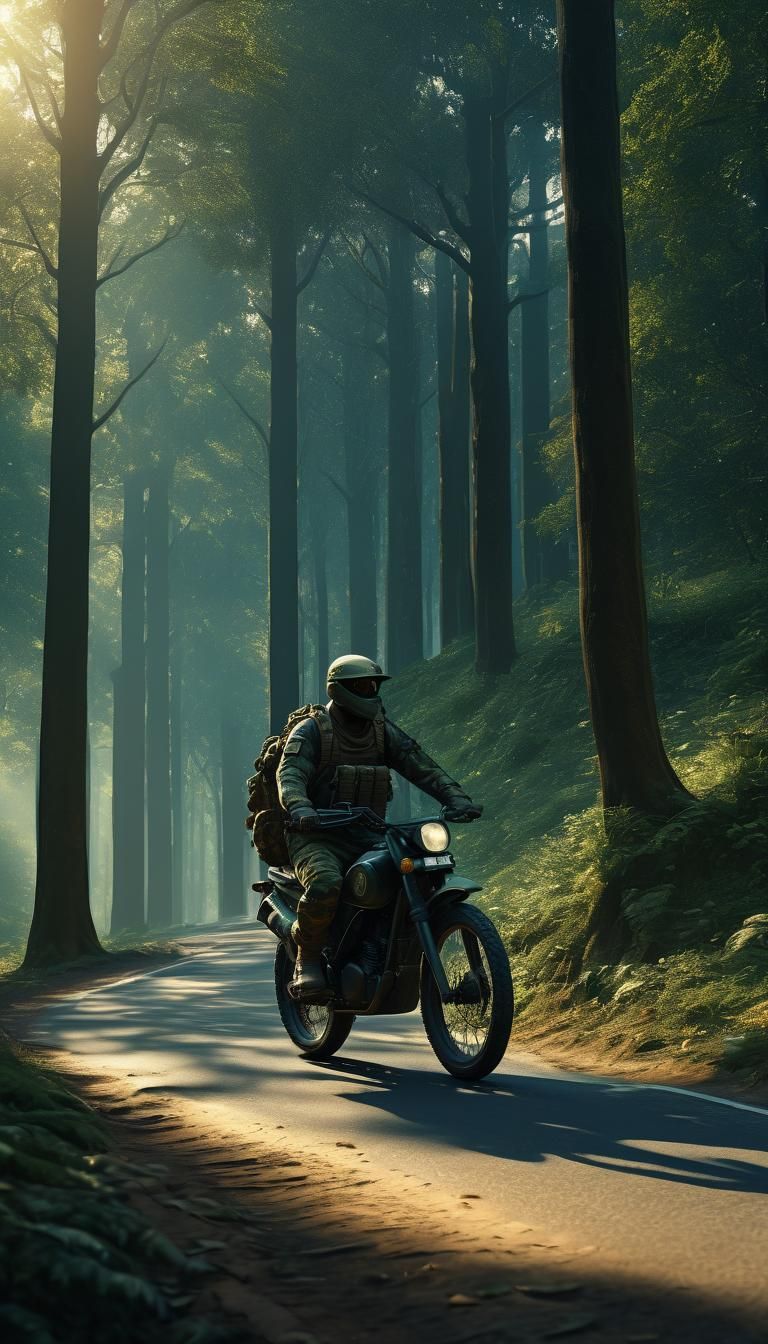 Soldier on Black Bike with Shahada Flag