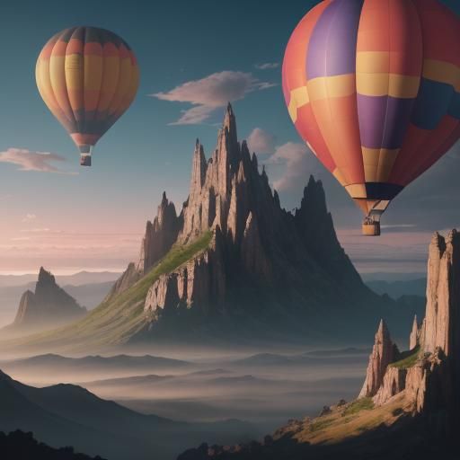 Hot Air Balloon with Rainbow at Sunset