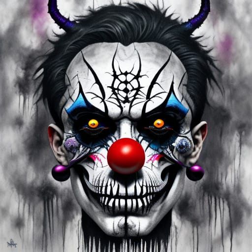 Vibrant Psychedelic Clown Portrait in Neon Colors