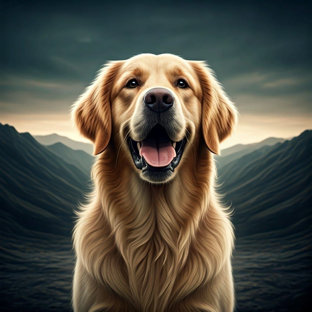 Golden Retriever with Big Mouth in Cinematic Style