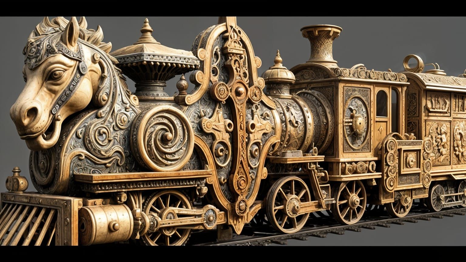 Steampunk Train Masterpiece in Marble-Inspired Fantasy Desig...