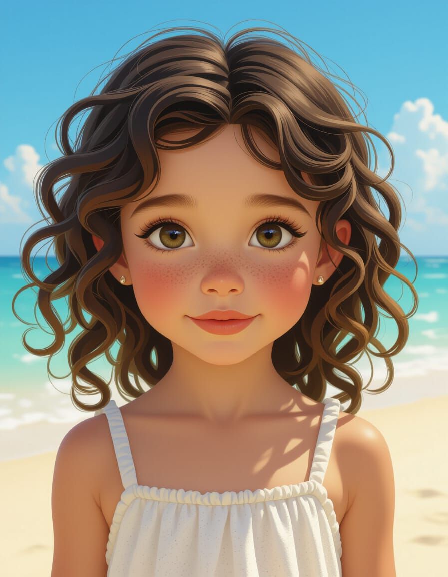 Girl with Brown Hair on Long Island Beach
