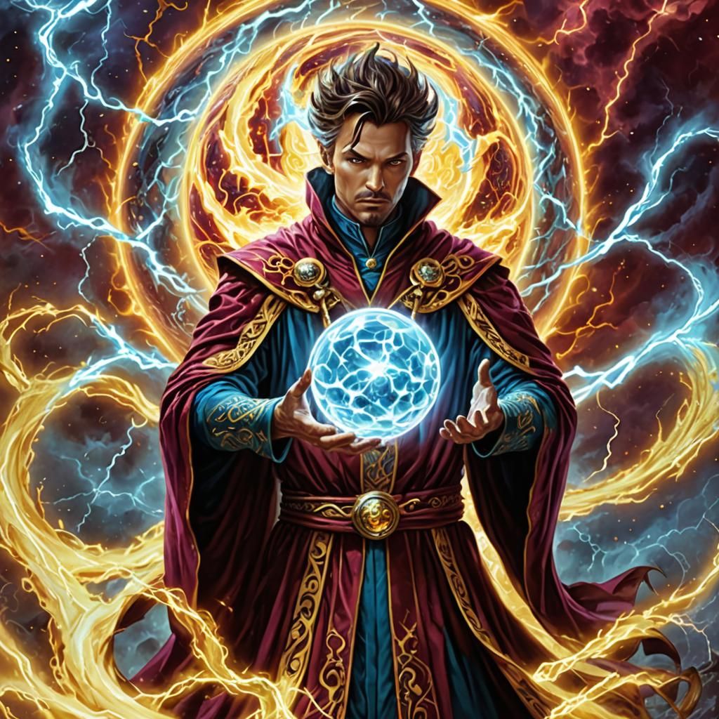 Warlock Summons Dragons in a Cosmic Surrealist Style